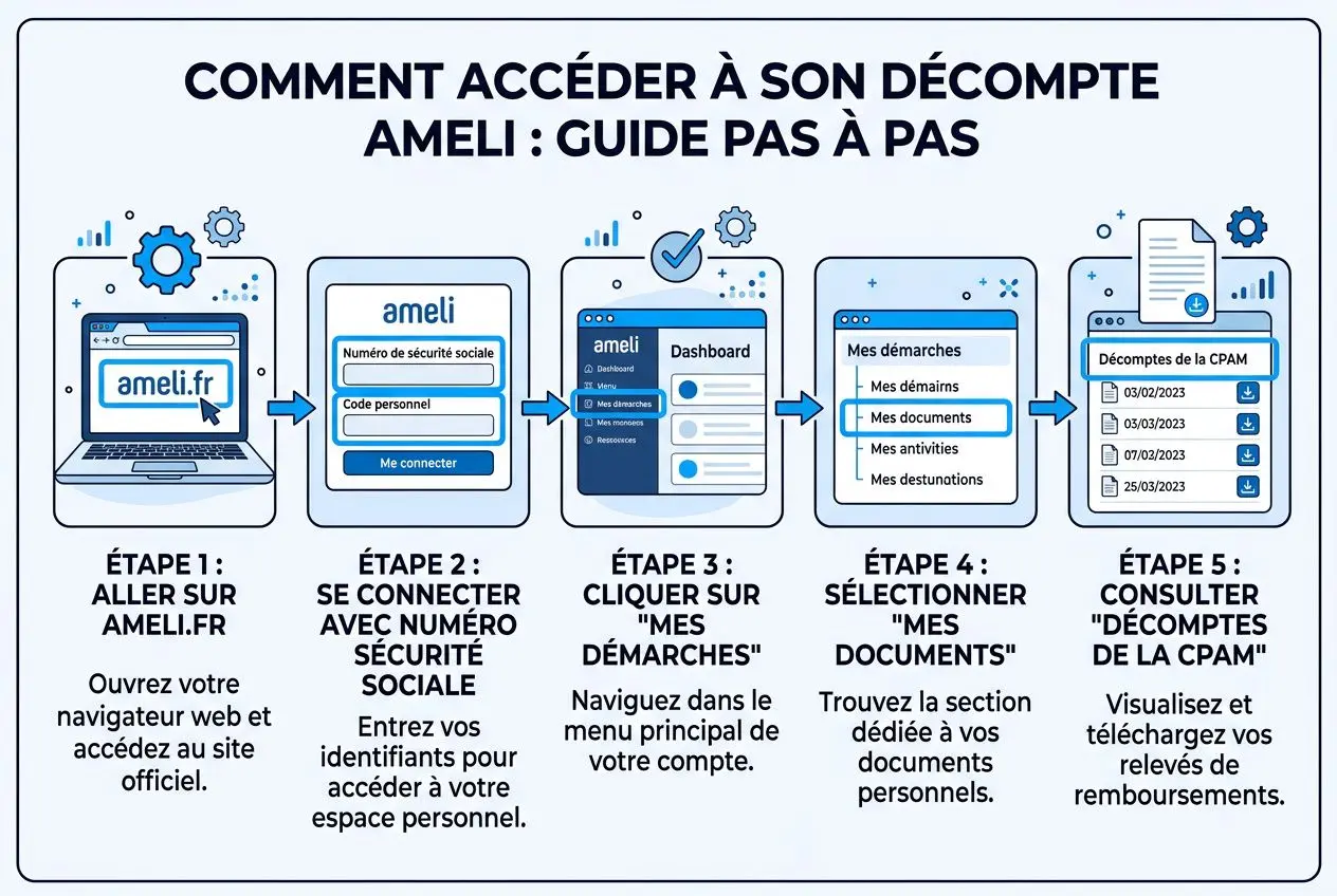 Étapes accès décompte ameli
