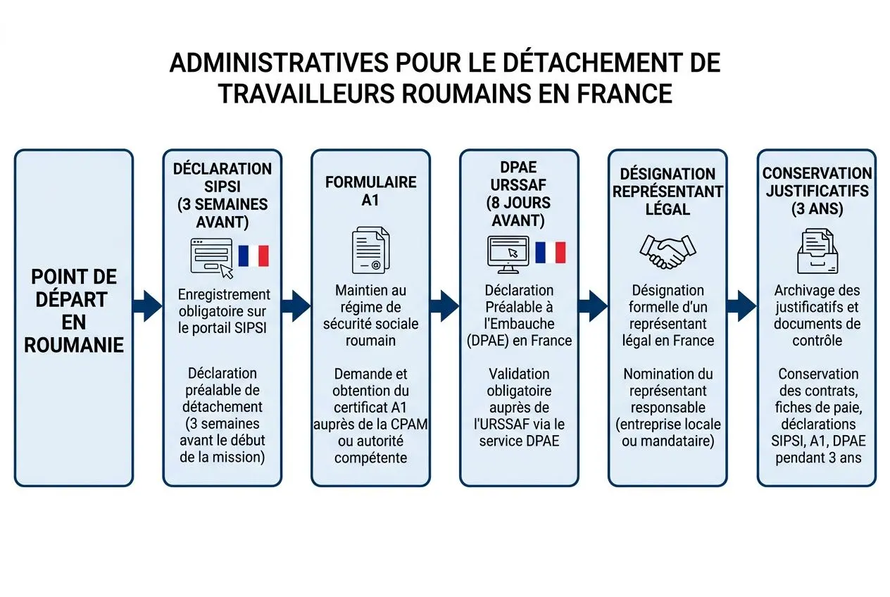 Processus administratif pour détachement de travailleurs roumains en France : de la déclaration SIPSIs à la conservation des justificatifs. Intègre l’idée d’agence interim h travail temporaire roumanie france.