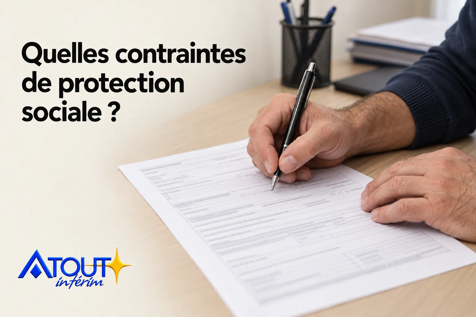 Une main tient un stylo et signe un document posé sur une table.
