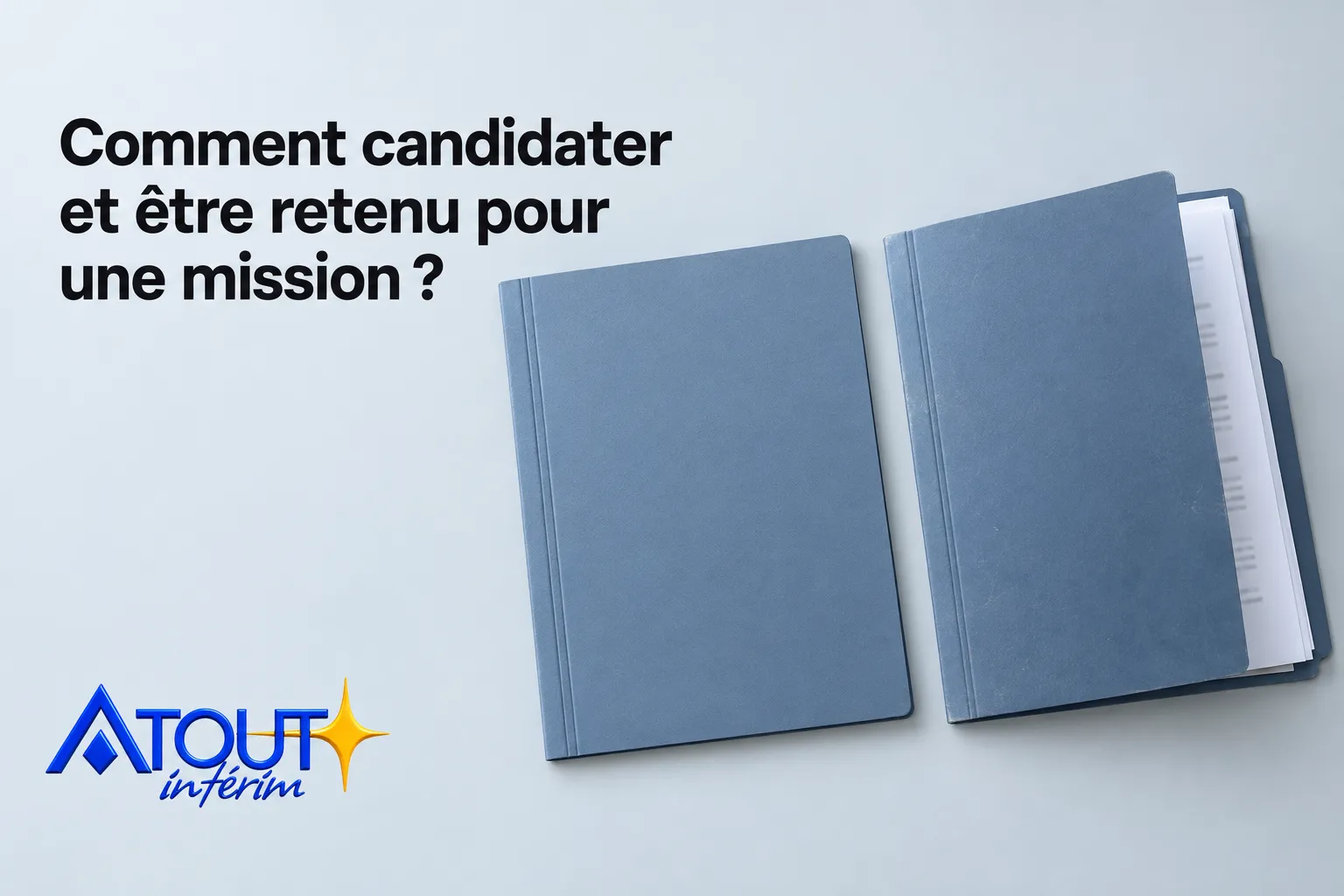 Comment candidats et être retenu pour une mission avec deux carnets bleus sur fond clair